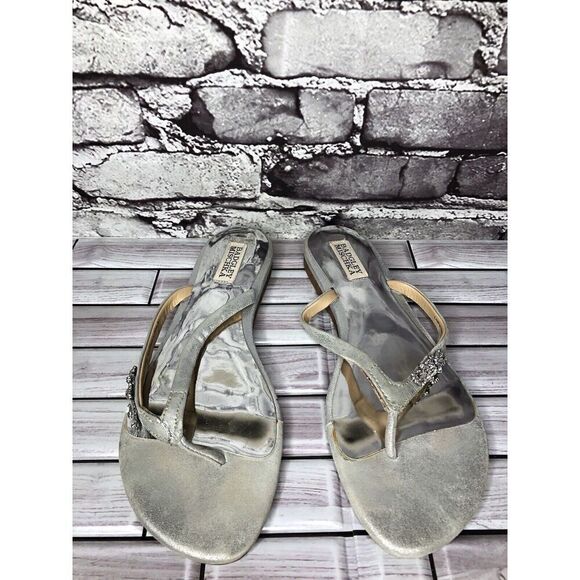 Badgley Mischka Silver Leather Rhinestone Dress Sandals Women’s Sz 9 M US/40EU - Picture 8 of 16